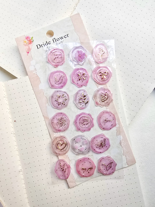 ZWBL-03 Wax Seal Flower Sticker| Daiso Luxury Deco Sticker|3d Decorative Cute Floral Sticker|1 Sheet 9x20.5cm| Lunar