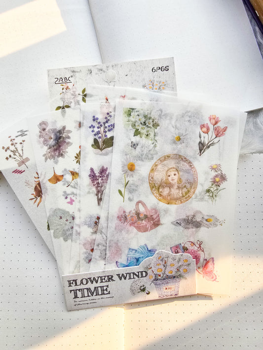 Zjwd603 Flower Wind Time  Deco Sticker  | Pack Of 6 Sheet  150* 100 mm