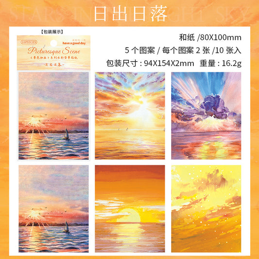 MHD-JSRH006-Scenery Theme Transparent Stickers | 80x100mm | 5 Designs 2 Each | 10 Stickers Total