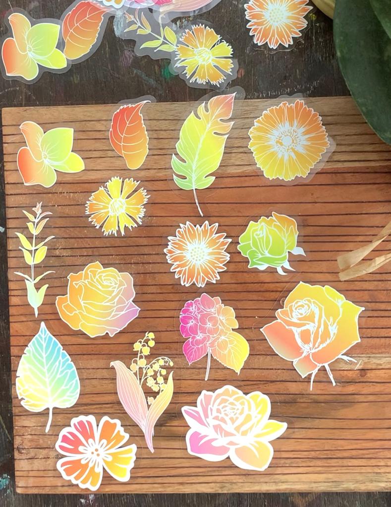 MMK06F446 Floral and Leaves Transparent Stickers