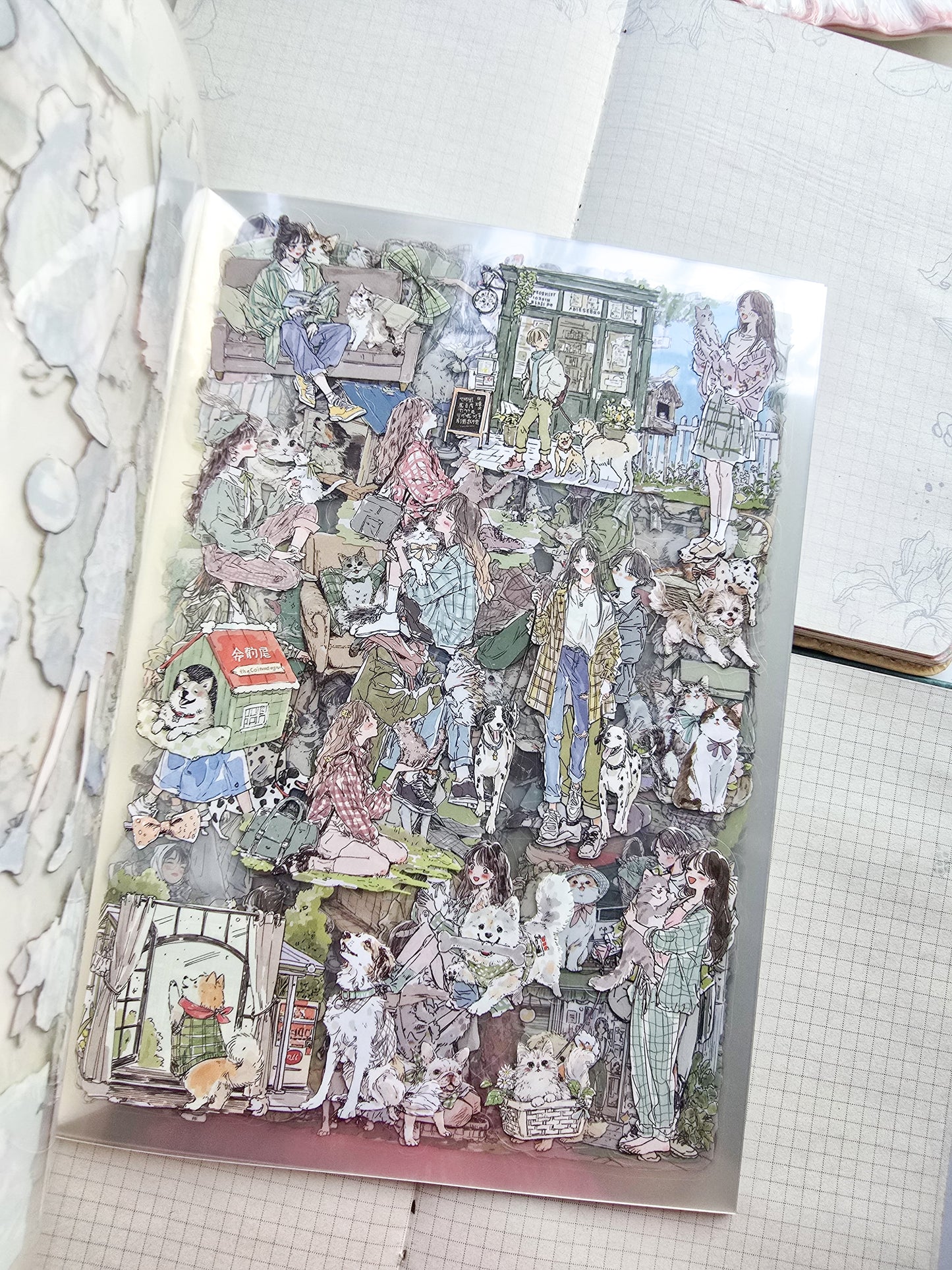 QYSHL-401 PLUSH MINT| Lifestyle Girl Pet Sticker Book| Comfortable Life Dairy Green Theme|167*235mm 20 Pcs