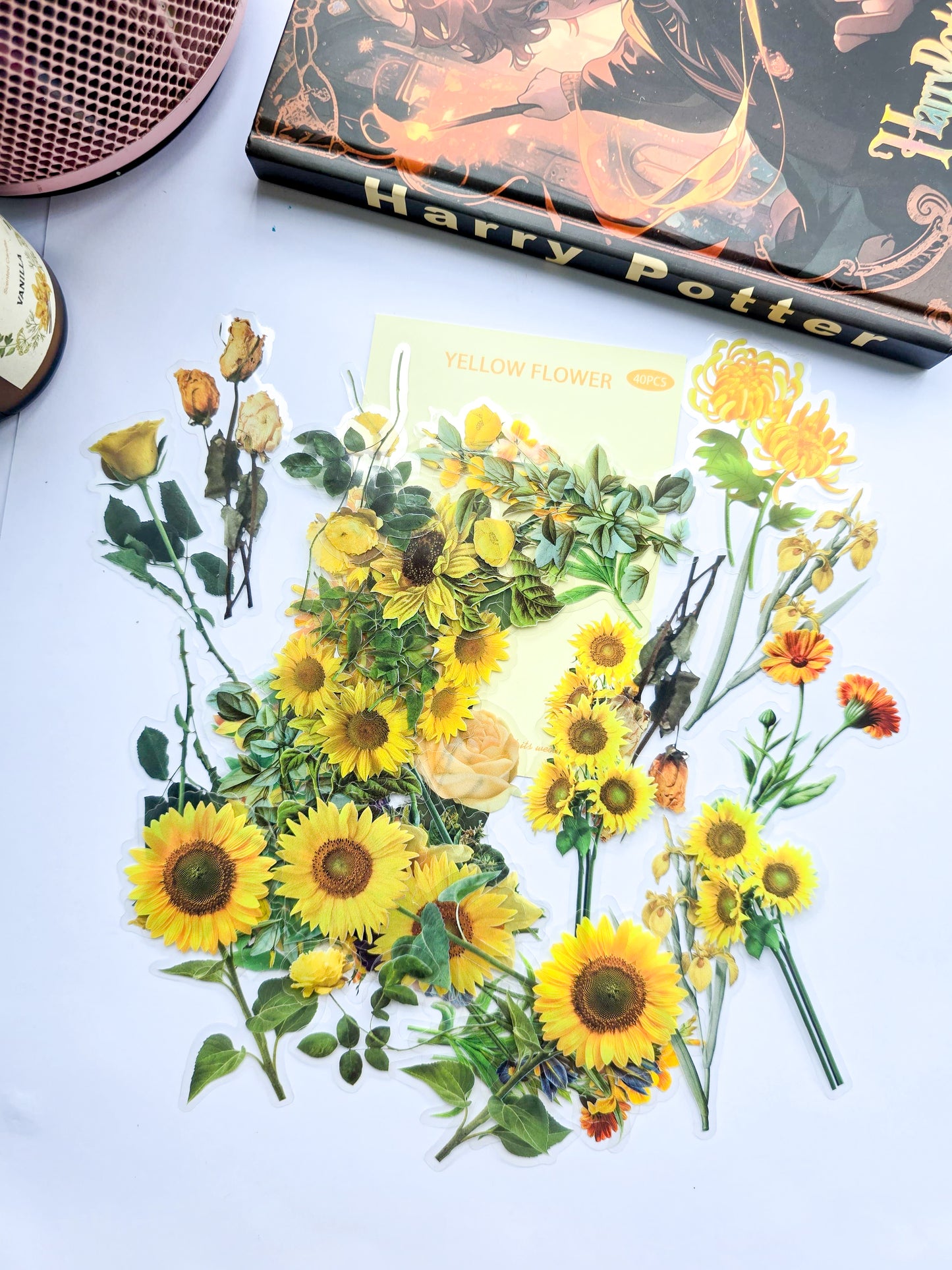 B70-3 |Aesthetics Yellow Flower Sticker| PET |Pre cut Sticker 40pcs |