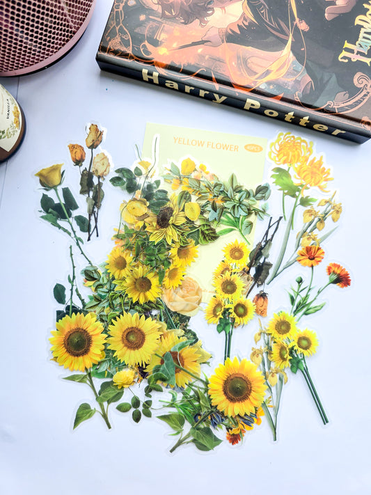 B70-3 |Aesthetics Yellow Flower Sticker| PET |Pre cut Sticker 40pcs |