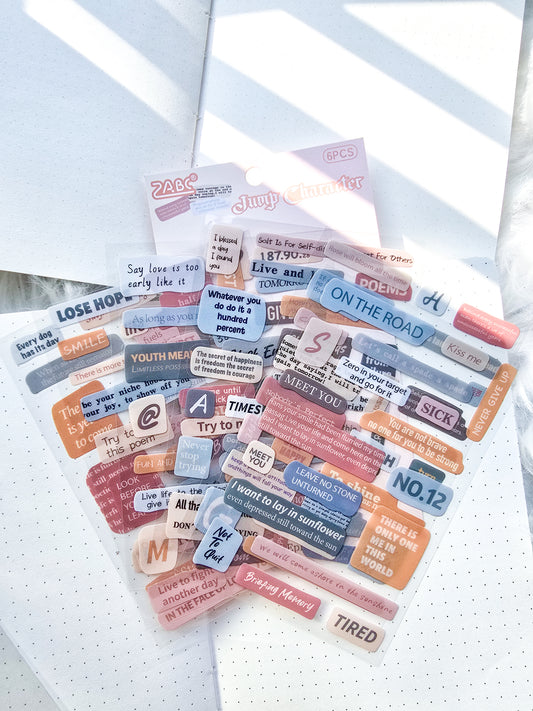 Xyjt601|G10|  Phase Sticker | Transparent Sticker  | Set of 6 Sticker Sheet | Pre Cut Stickers | Kiss Cut Stickers