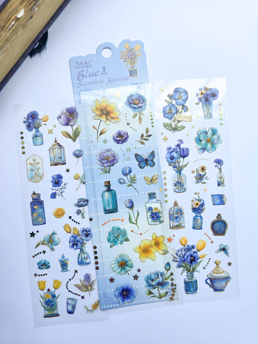 XYHX-404 | Blue Sapphire Sparkle flower Asthetic| PET |Sticker | 150*60mm