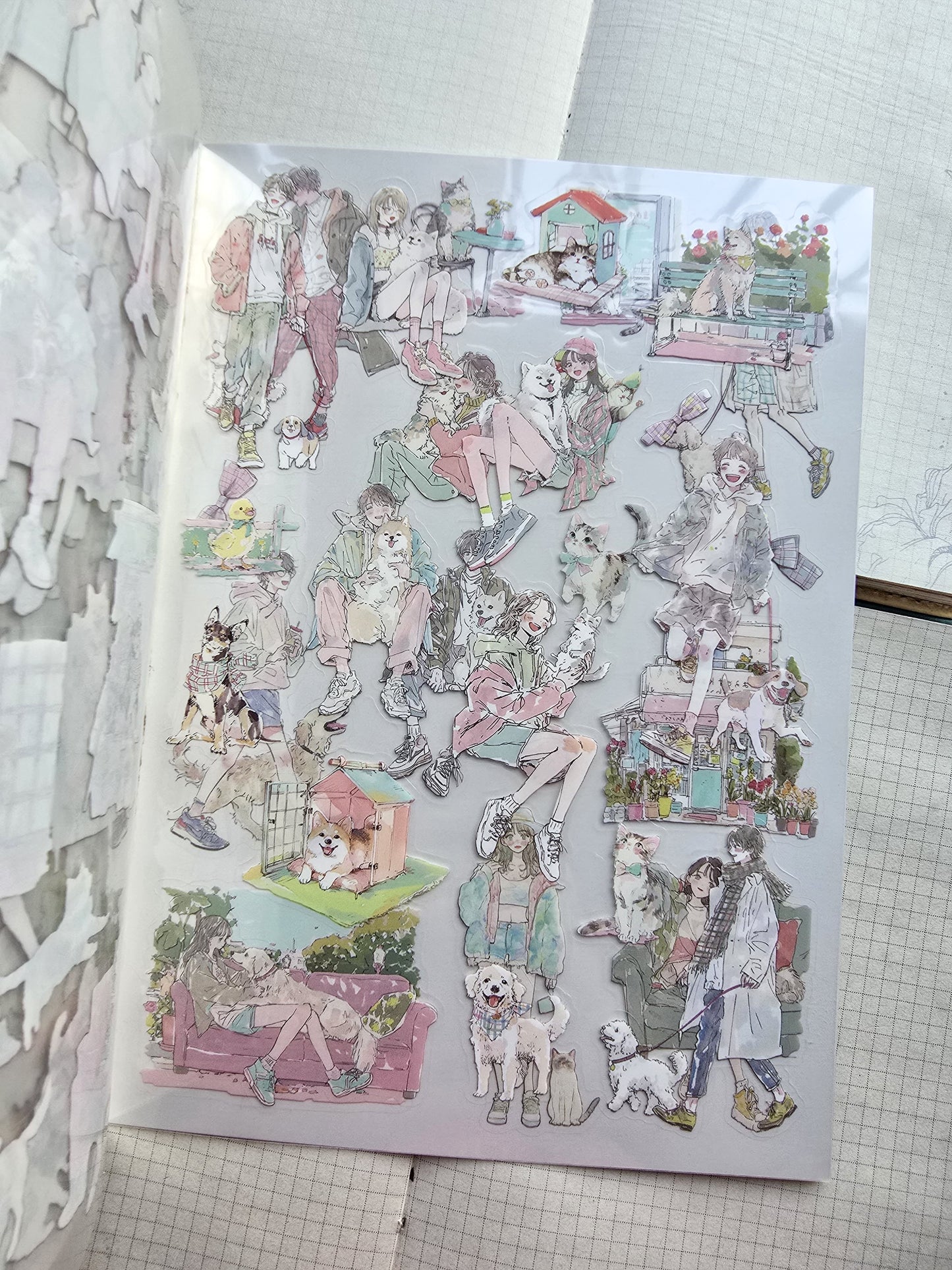 QYSHL-401 PLUSH MINT| Lifestyle Girl Pet Sticker Book| Comfortable Life Dairy Green Theme|167*235mm 20 Pcs