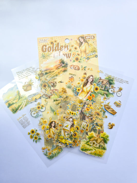 FYQL-603 | Golden Glow Girls Flower Aesthetic PET Sticker | 100*150mm