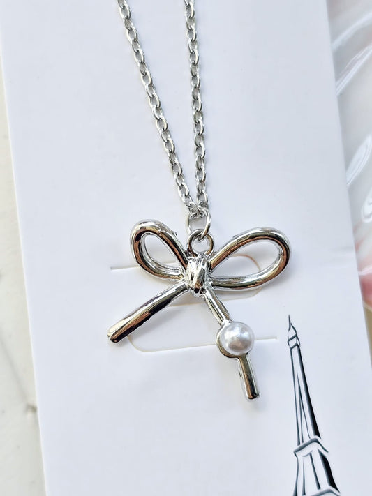 YJ-P4154 | Bow Pretty Silver Necklace |