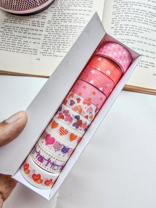 MG7837B |Pink Heart Washi Tape Sets 10pcs Rolls 15mm×2m |