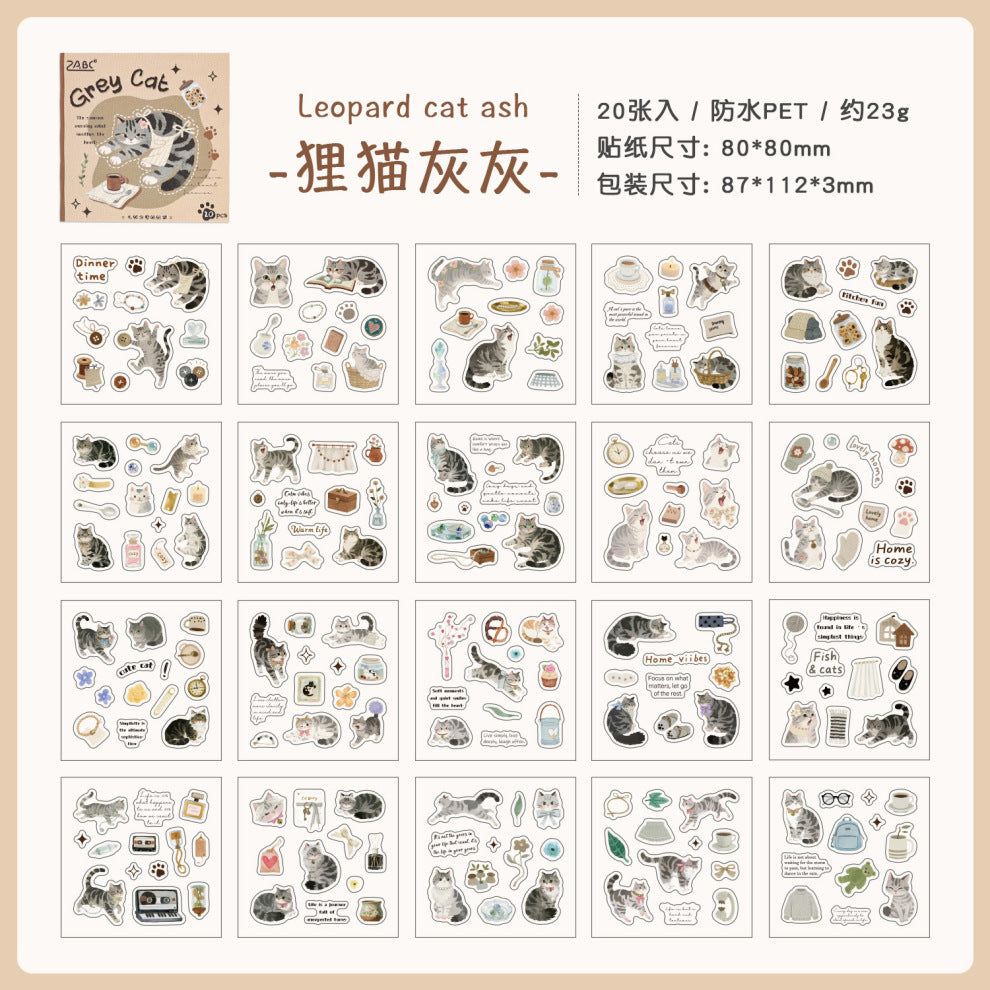 MRZYT-401 |20-Sheet PET Pet Theme Sticker Books Featuring Die-Cut Grey  Cat Designs | 80*80mm .