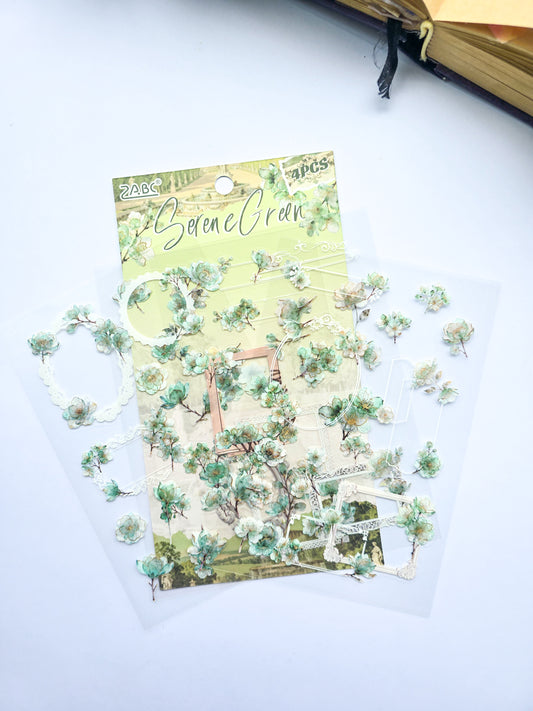 KJHY-605 | Selene Green | PET |  Watercolour Flower Aesthetic Sticker | 100* 150mm