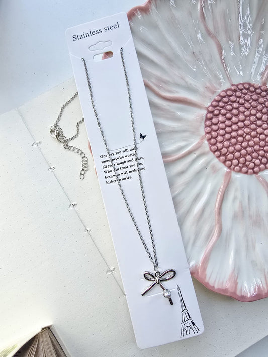YJ-P4154 | Bow Pretty Silver Necklace |