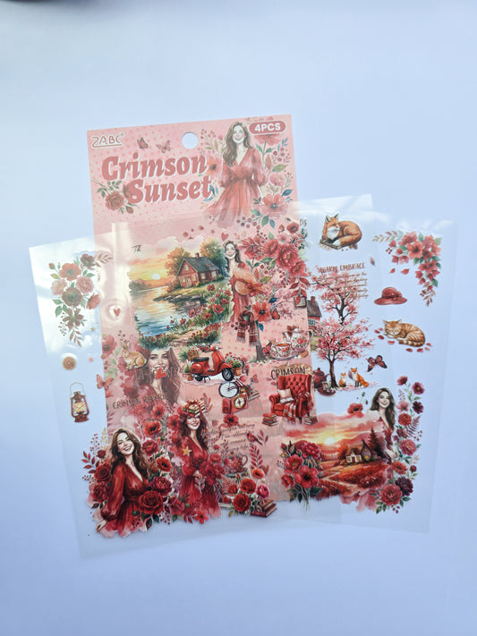 FYQL-602 | Crimson Sunset Girls Flower Aesthetic PET Sticker |100*150mm