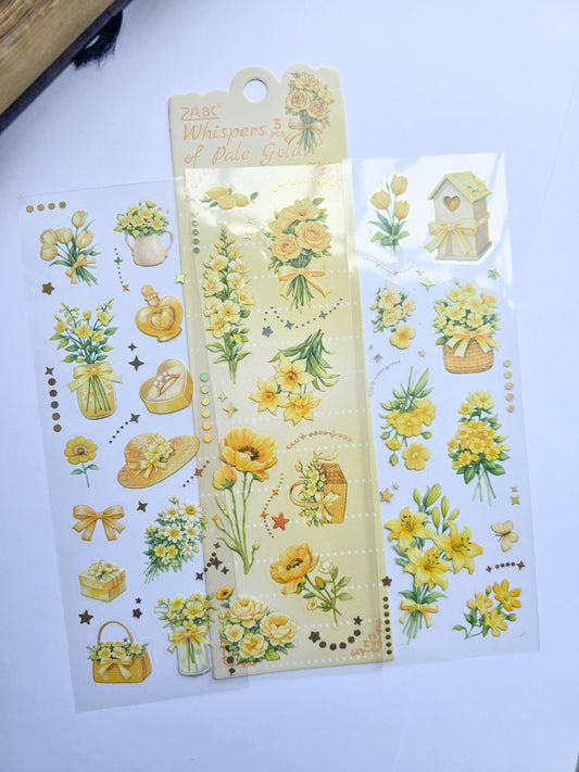 XYHX-403 | Whispers Of Pale Gold flower Asthetic| PET |Sticker | 150*60mm