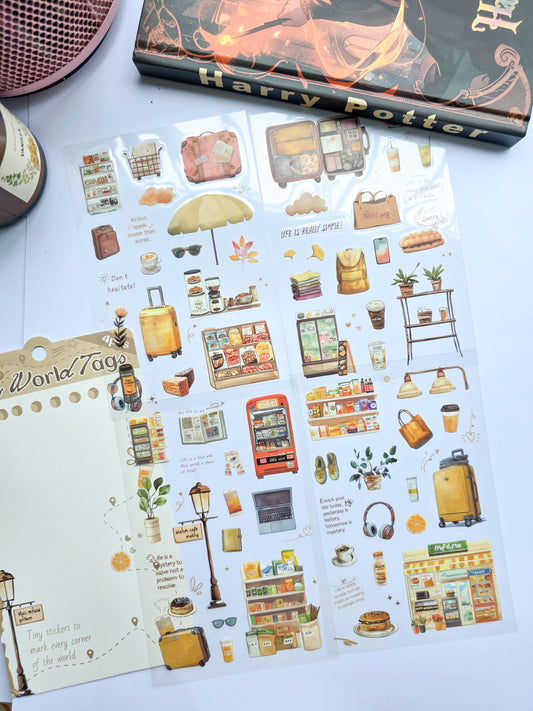 LTXQX-404 | Tiny World Tags Travel Theme Sticker PET | Pre cut Sticker |  4pcs Sticker set | 150* 100mm