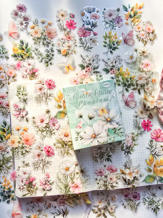 SJHY601|R-C| - Cross-border pet stickers four seasons flower language series creative flower theme handbook retro stickers 60 pieces into 6 types