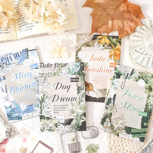 HJYS|G-6|  Deco And Pet Sticker Book |  Retro Floral Theme PET Washi Sticker Book | 20 Sheets 100*150 mm |