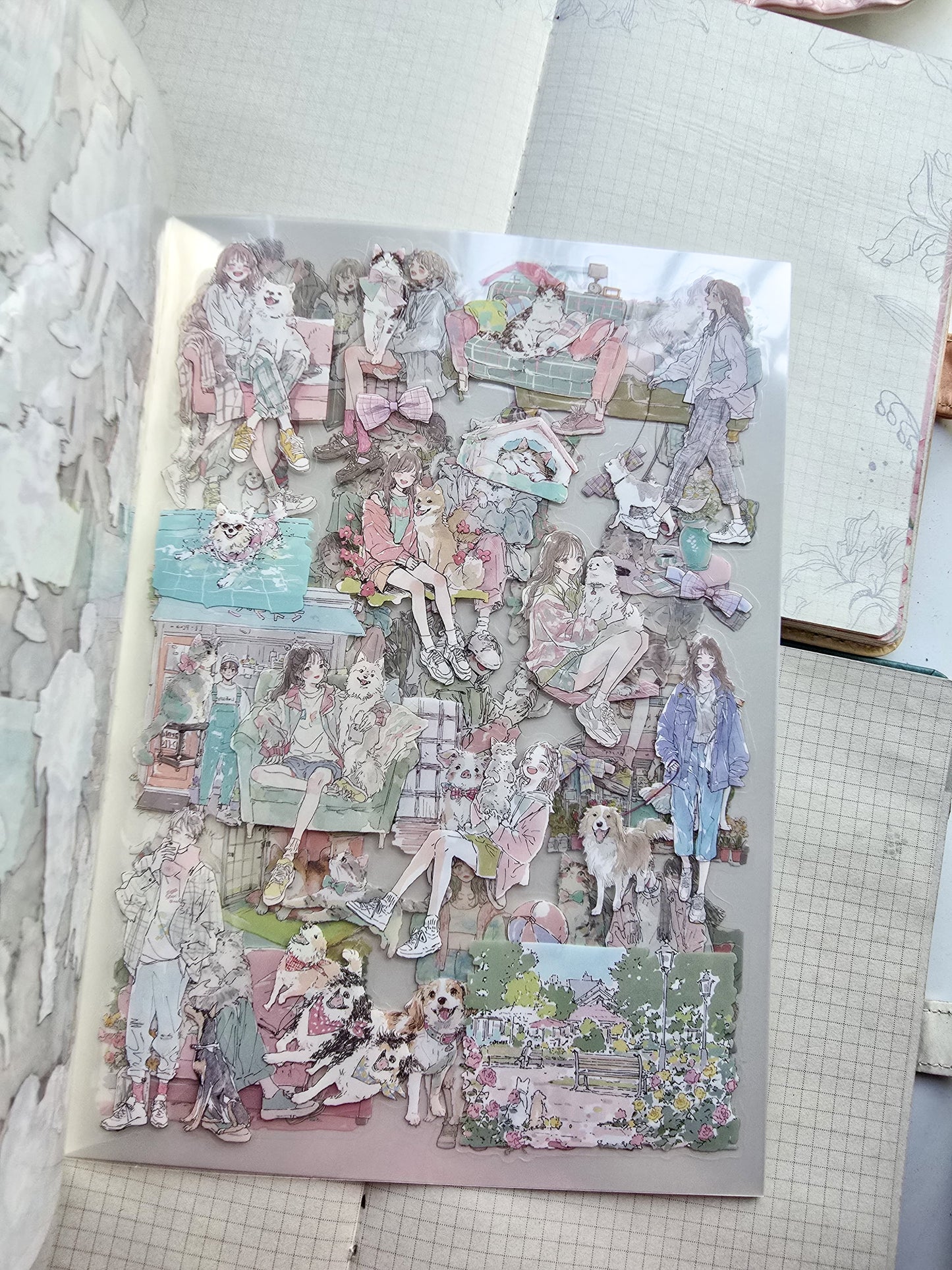 QYSHL-401 PLUSH MINT| Lifestyle Girl Pet Sticker Book| Comfortable Life Dairy Green Theme|167*235mm 20 Pcs