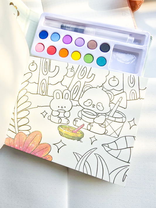 CB-0218(KQ)-3-PA | Rabbit's Adventure | Watercolour Colouring Book | 33.2*18.5*1.9 cm |