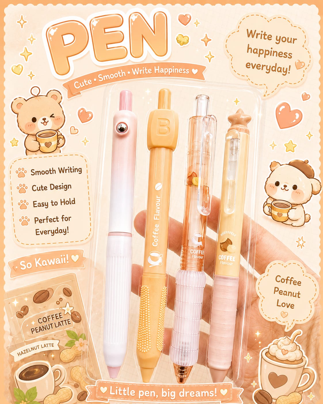 YX1195 | Hazelnut Latte Aesthetic scented  Gel Pen Set | 4pcs |