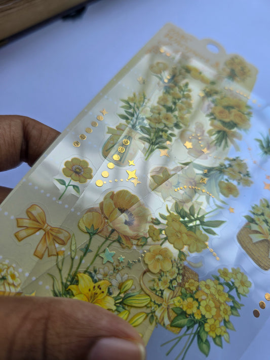 XYHX-403 | Whispers Of Pale Gold flower Asthetic| PET |Sticker | 150*60mm