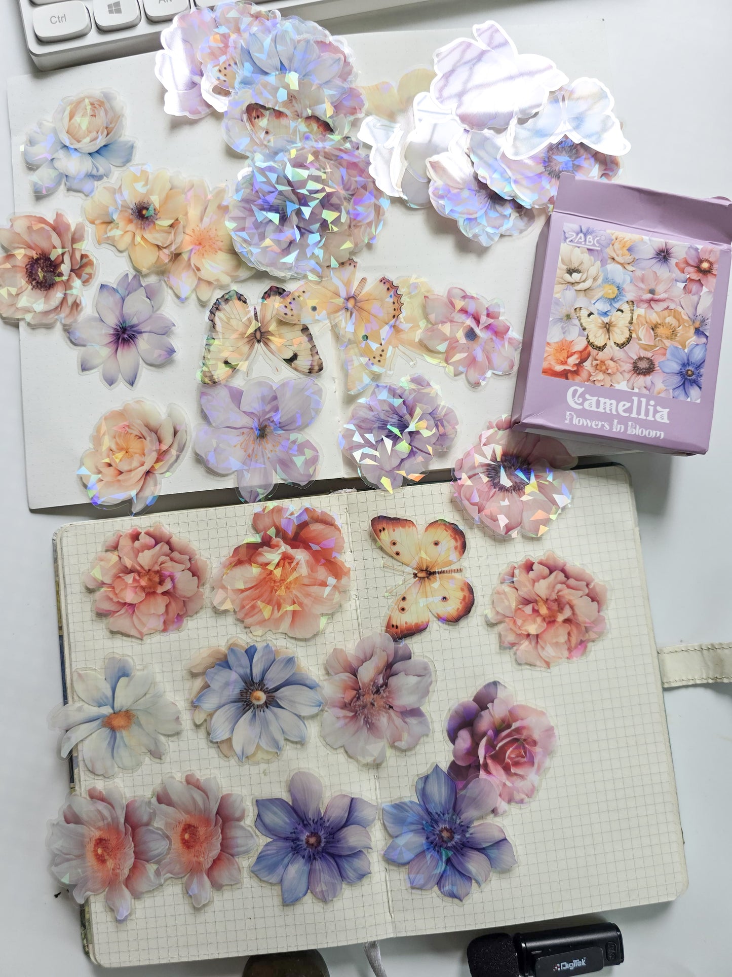 FHRY-603 | Camellia Flowers In Bloom PET Sticker  | 60pcs Sticker