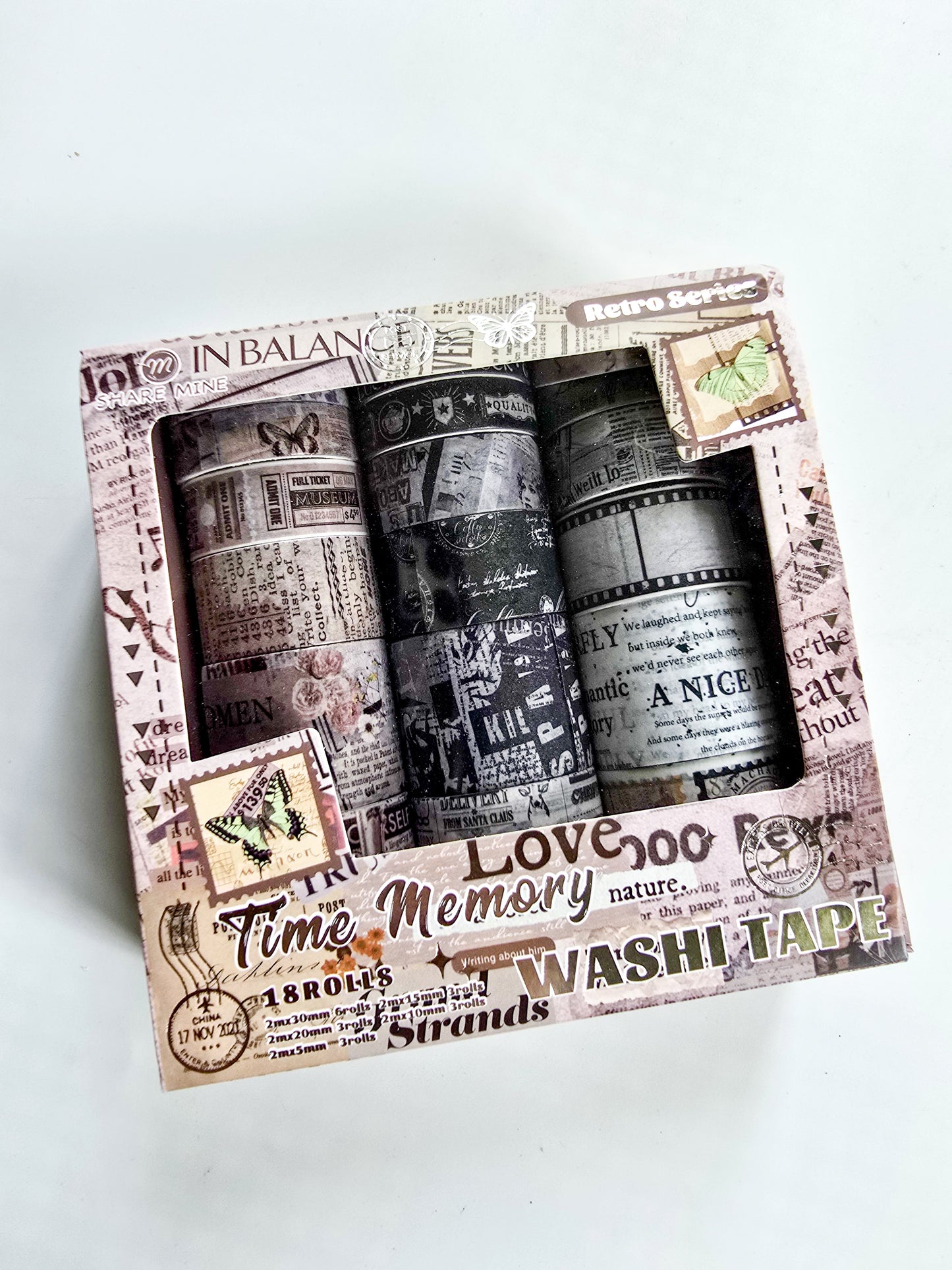 XM-JD3212 | Time Memory Nature Vintage-Inspired Designs Paper Washi Tape | 6 Washi Tape | 2m*6 pcs
