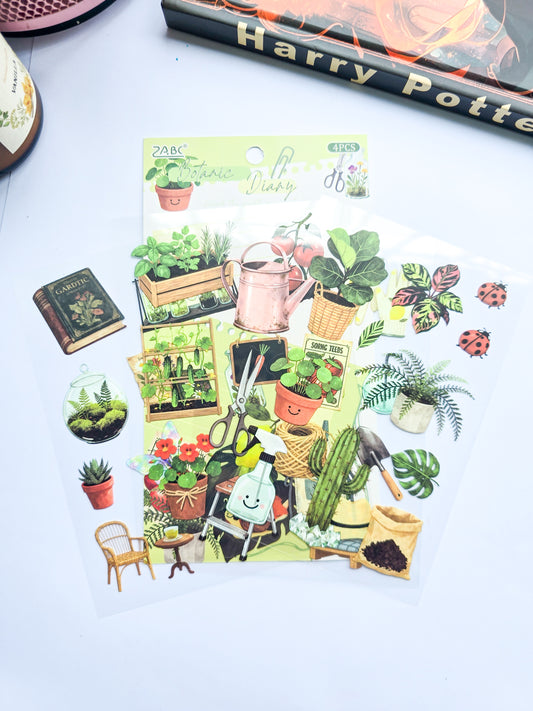 ZJSS-603 | Pre Cut Sticker | Botanic Diary |Record The Growth Of Every Leaf | 4 Pcs | 150*100