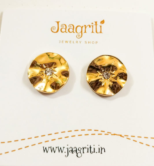Yellow Gold Diamond Button Stud Earrings