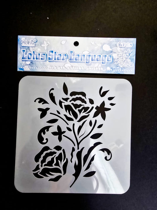 #24 HKDY-4-01 | Lotus Star Language Stencil | Flower Outline Whisper Stencil |