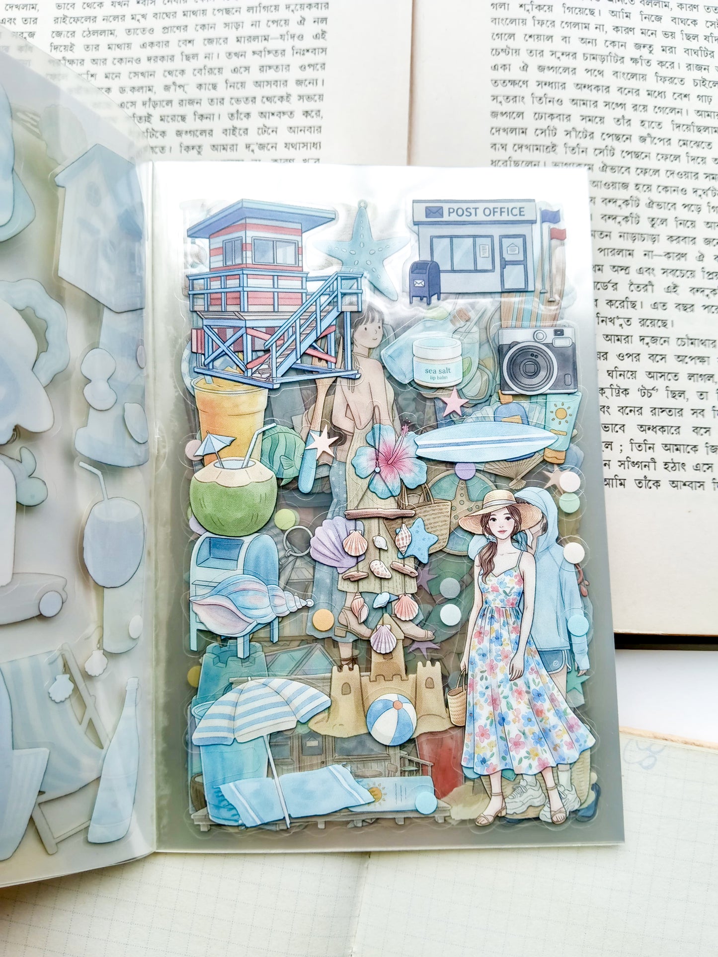 RJMH-401 | Sea Wind Aesthetic Sticker Book  Blue Coastal Cafe Illustration And Over 400 Decorative 20Pcs | 150* 100mm