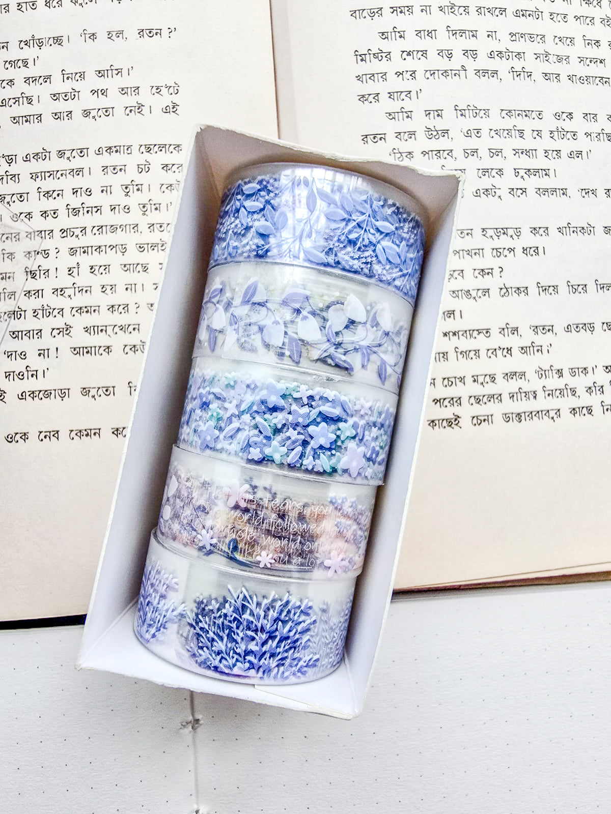 MG7839 | Blue Floral Designs PET Decorative Artistic Floral Tape. 5pcs Roll