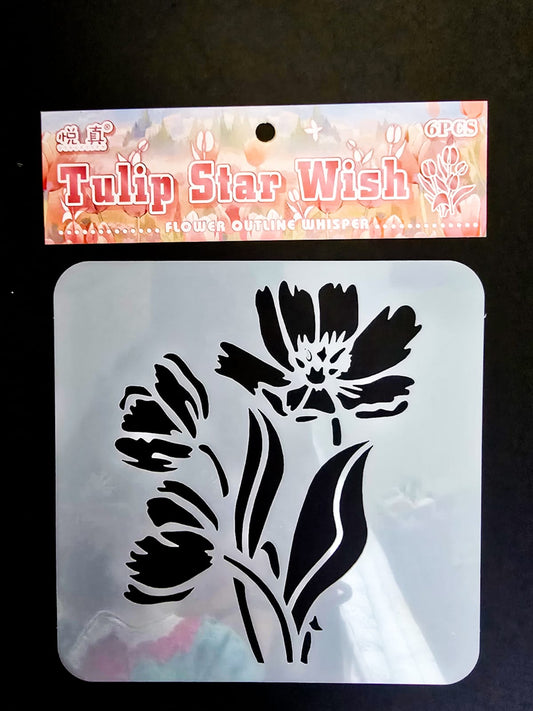 #10 HKDY-4-02 | Tulip Star Wish Stencil | Flower Outline Whisper Stencil |