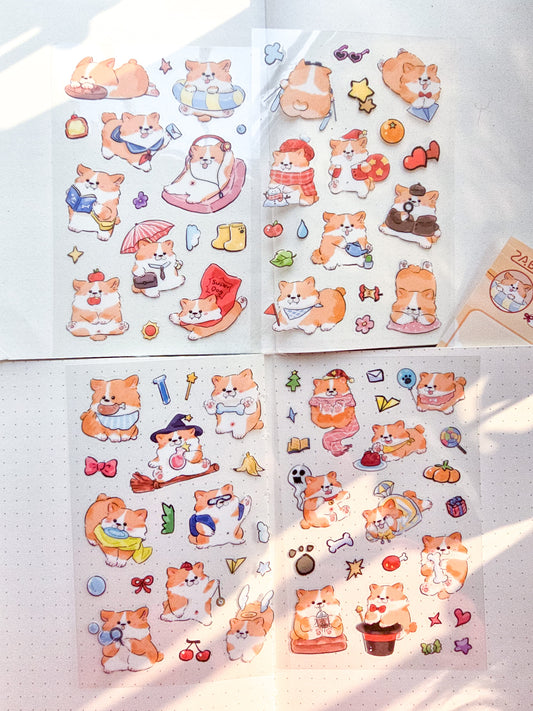 JYMQ-6-04 |Buttocks Corgi | PET | Transparent Sticker| 4 Sheets |