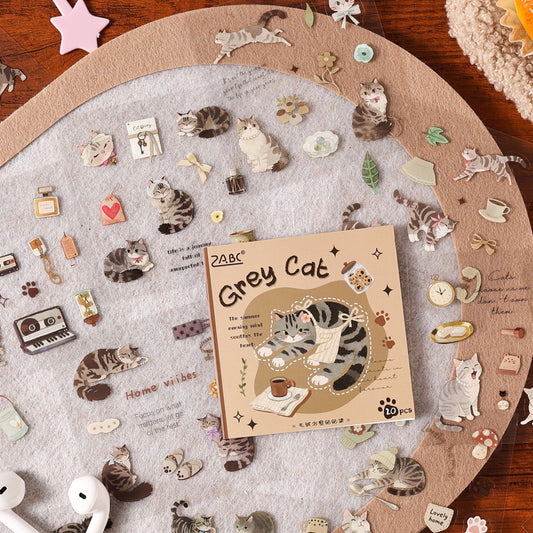 MRZYT-401 |20-Sheet PET Pet Theme Sticker Books Featuring Die-Cut Grey  Cat Designs | 80*80mm .