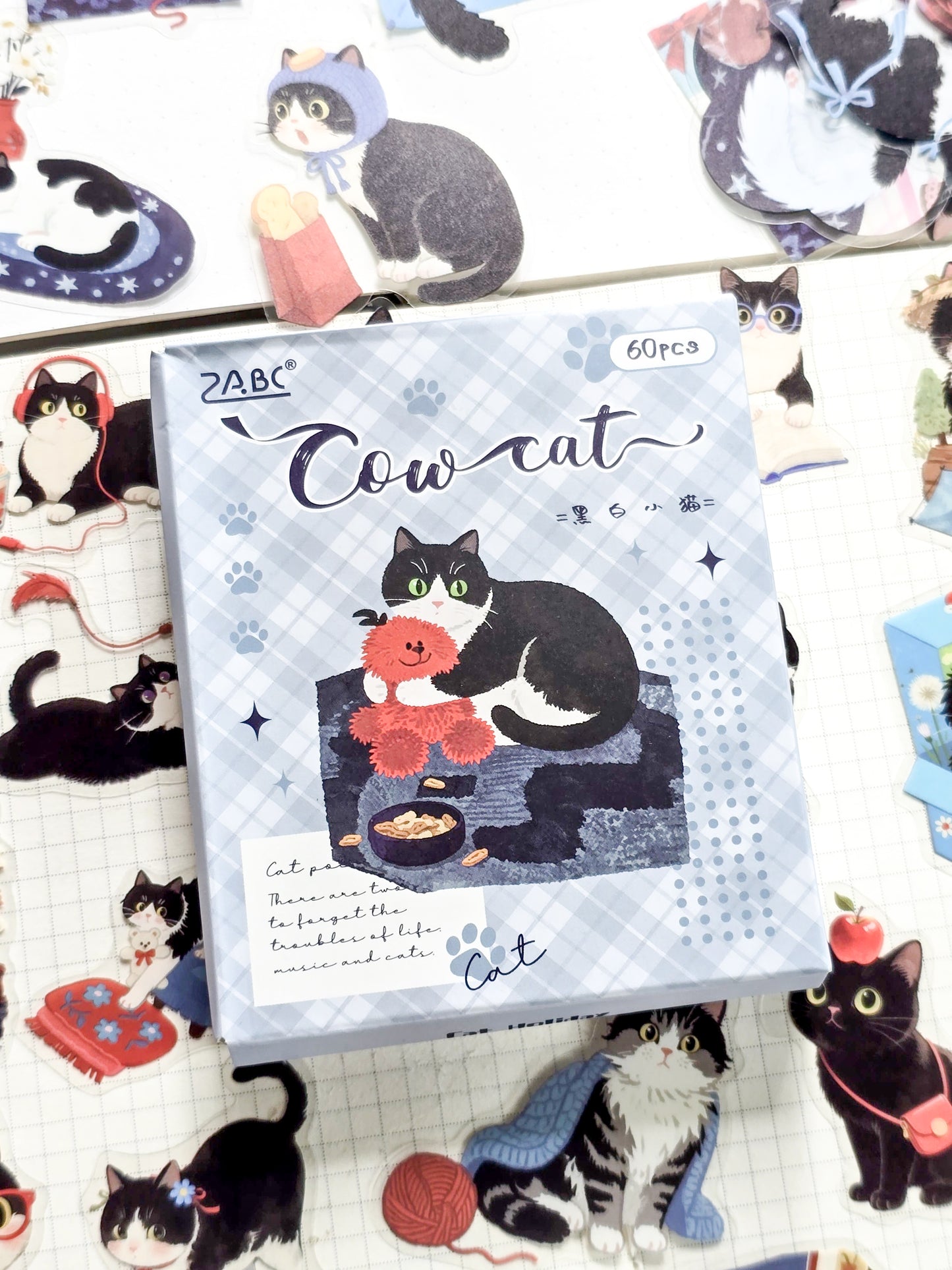 XMJR-605 |Cow cat PET Cat STICKER |60pcs Sticker | 50*50mm