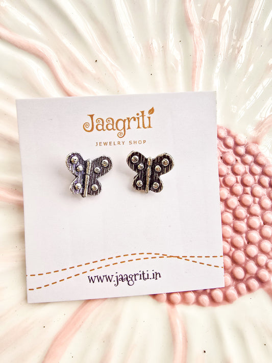 Oxidized Butterfly Silver-Tone Stud Earrings