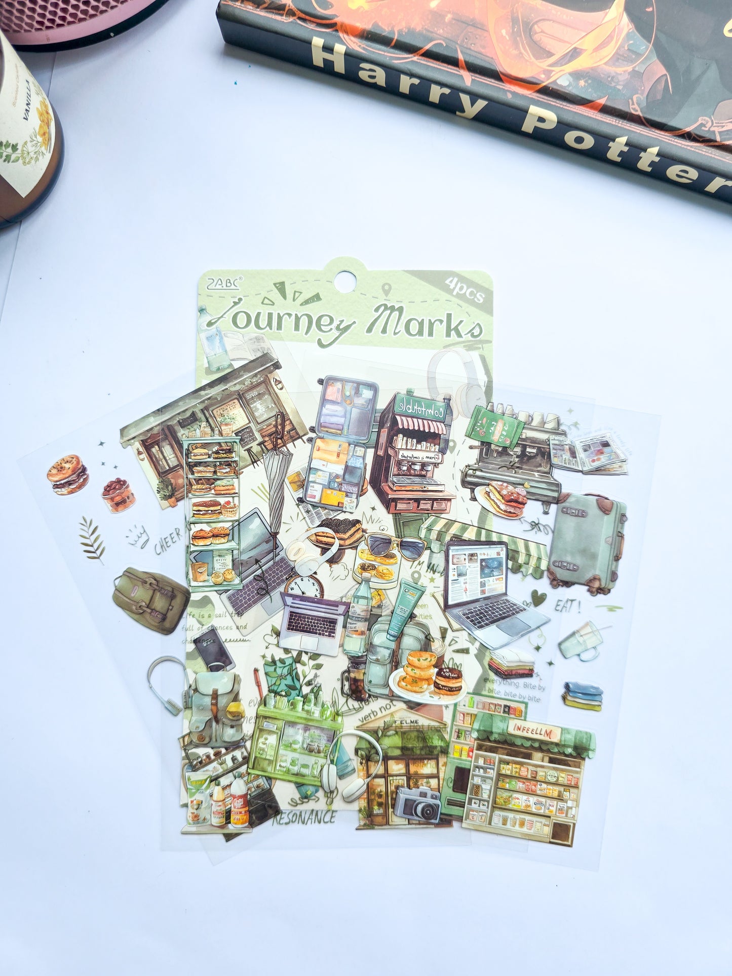 LTXQX-401 | Journey Marks Travel Theme Sticker|  PET | Pre cut Sticker |  4pcs Sticker set | 150* 100mm