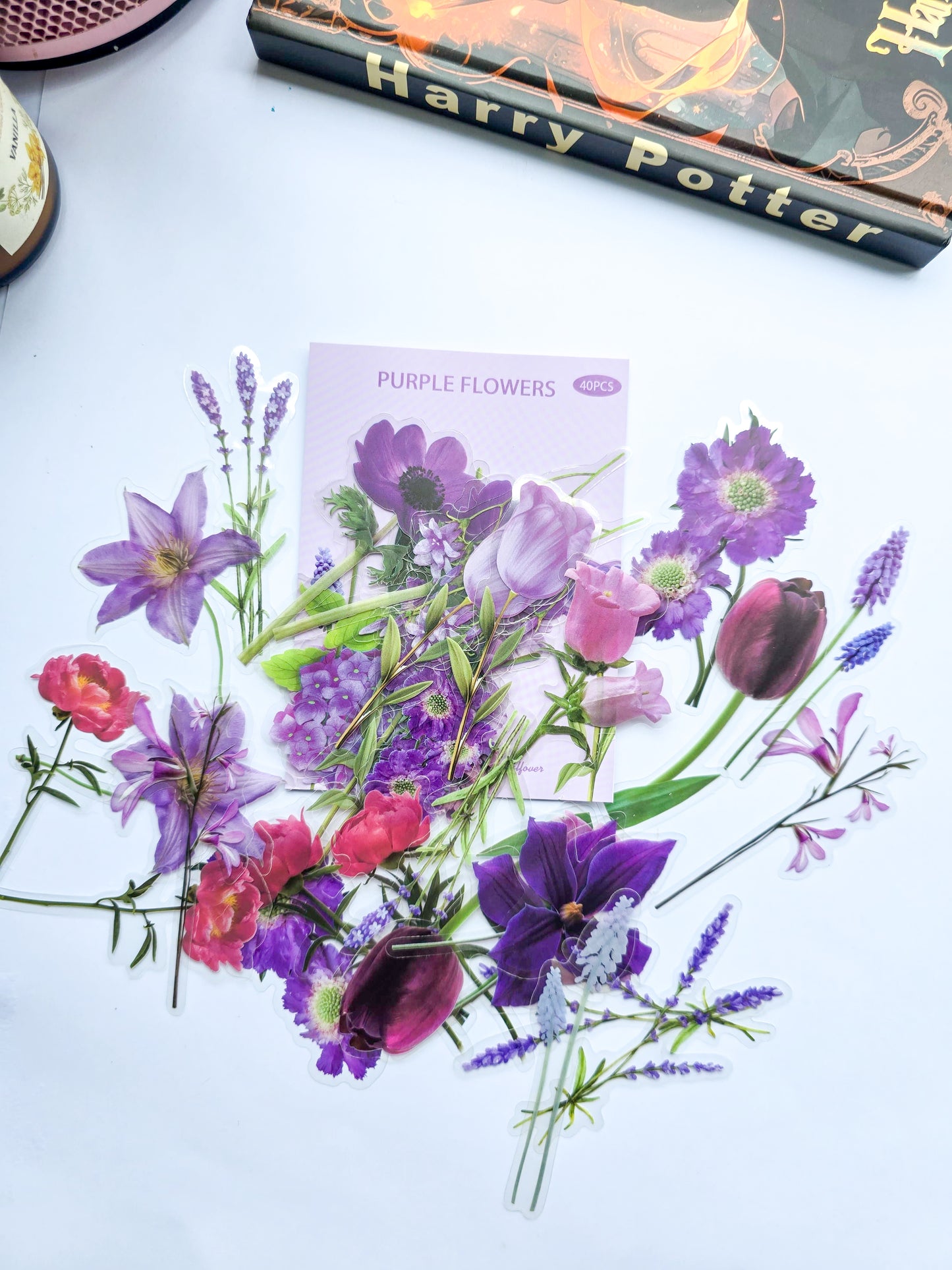 B70-10 |Aesthetics Purple Flowers Sticker| PET |Pre cut Sticker 40pcs |