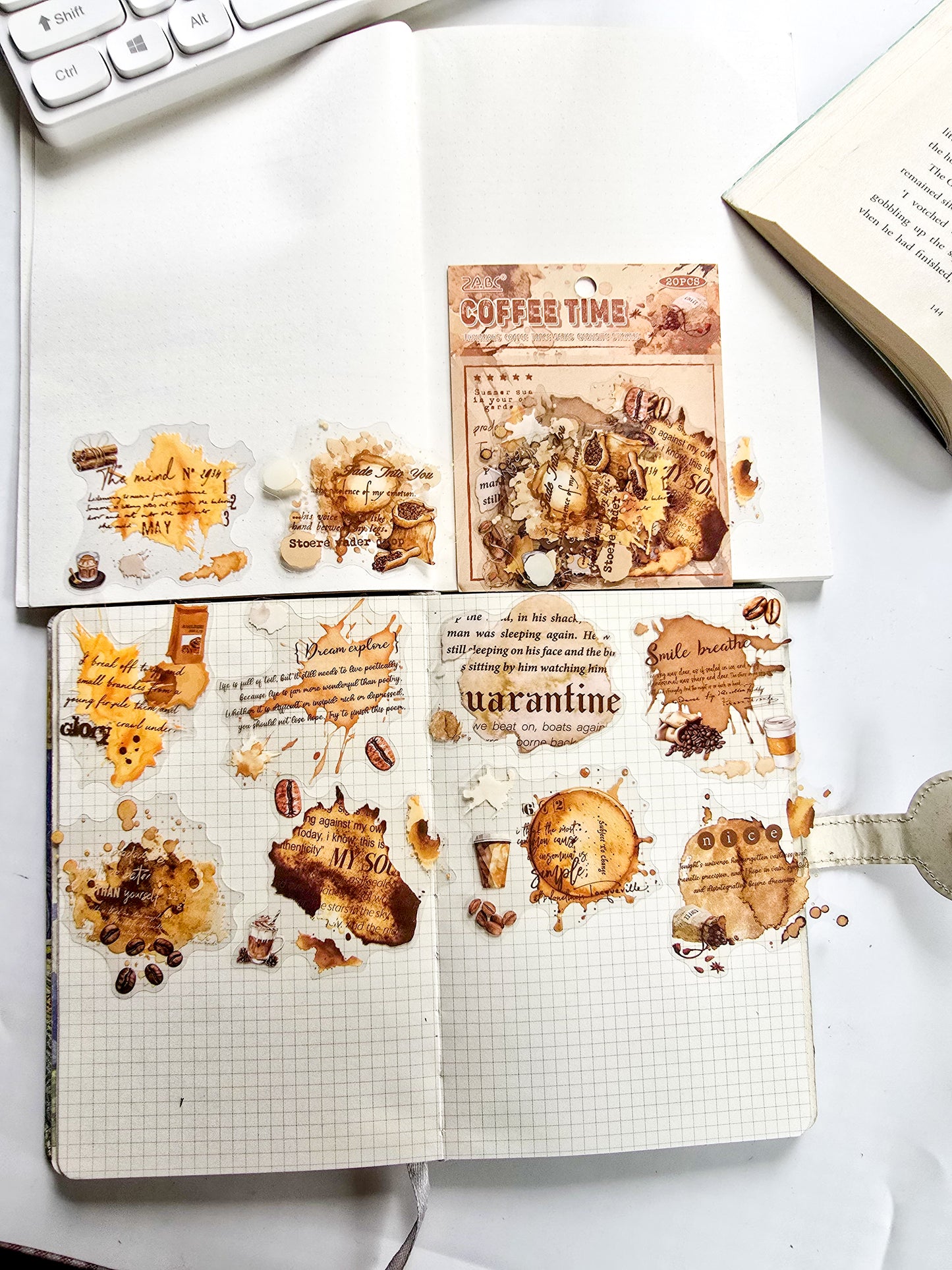 NXKJ-606 | COFFEE TIME LUXURIOS COFFEE TRACE SERIES EXQUISITE STICKERS 20 PCS | 70*70mm