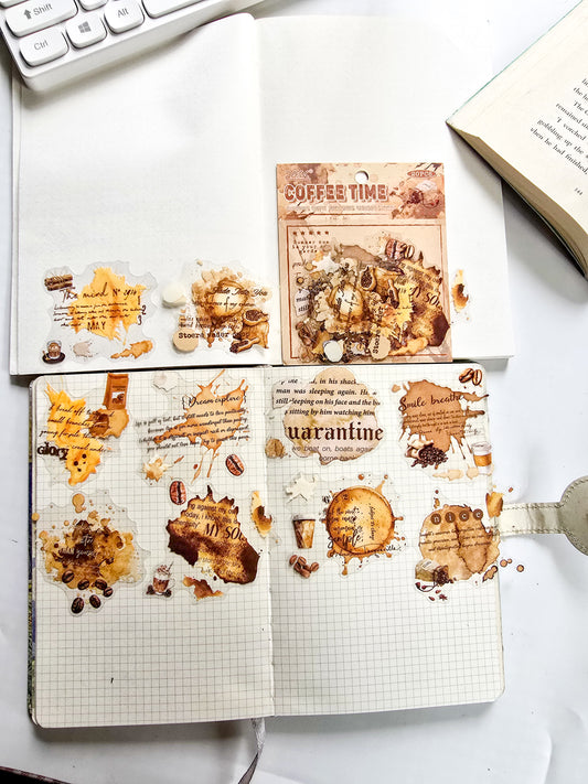 NXKJ-606 | COFFEE TIME LUXURIOS COFFEE TRACE SERIES EXQUISITE STICKERS 20 PCS | 70*70mm