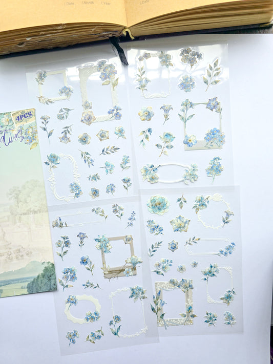 KJHY-602 | Blues Wallations | PET |  Watercolour Flower Asthetic sticker | 100* 150mm