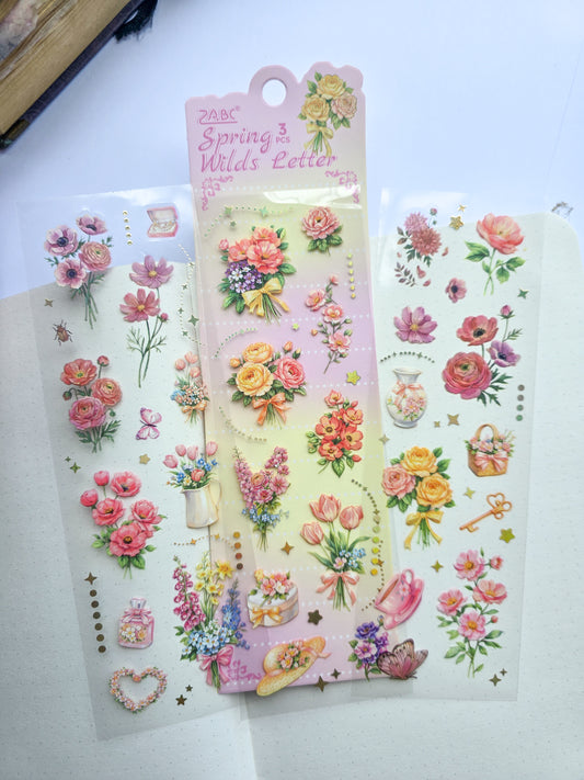 XYHX-401 | Spring Wilds Letter flower Asthetic| PET |Sticker | 150*60mm