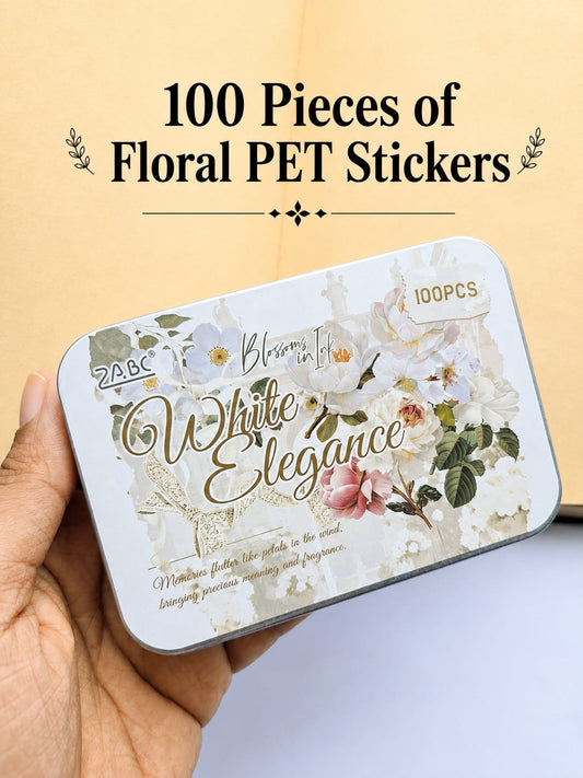 MYSH-401 |  White Elegance Vintage Watercolor Flowers | PET | Stickers Box | 100Pcs | 40* 40mm