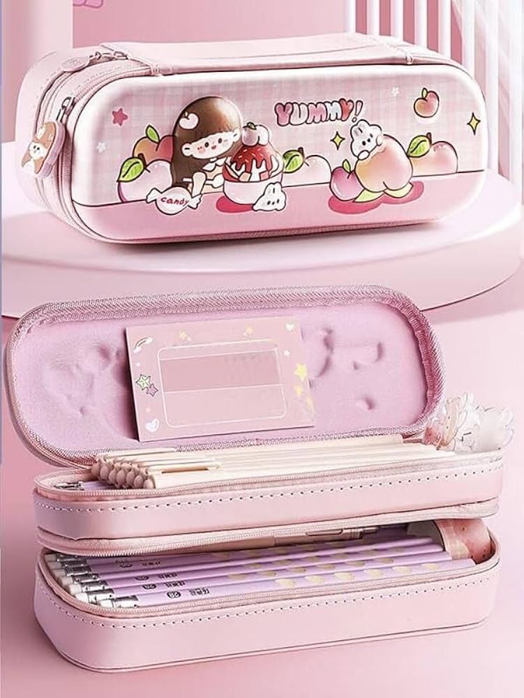 KBX-1062B |  Yummy Girl |
Double Layer Space Pencil Case,3D Cover  Pencil Zipper Pouch Bag,Compass School Kids Stylish Pen Holder Stationery Box |