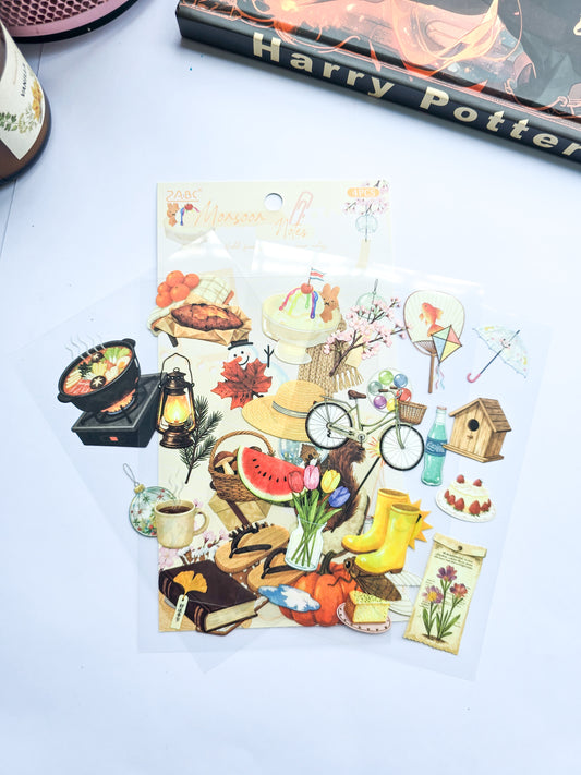 ZJSS-602 | Pre Cut Sticker | Monsoon Notes | Hold Four Seasons In Your Notes | 4 Pcs | 150*100