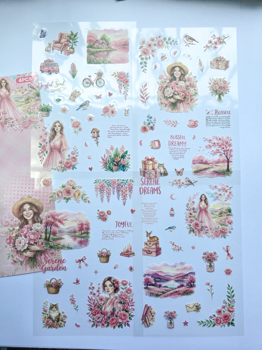 FYQL-601 | Sweet Travels Girls Flower Aesthetic PET Sticker | 100*150mm