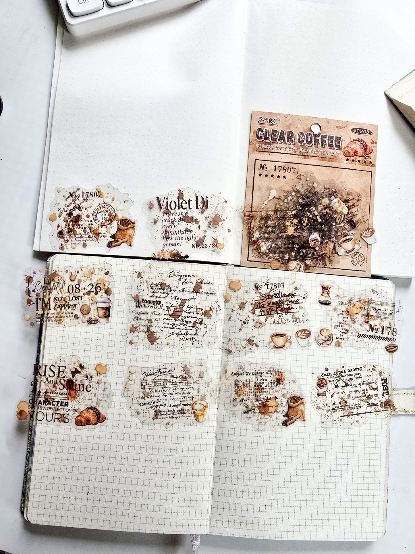 NXKJ-605 | CLEAR COFFEE LUXURIOS COFFEE TRACE SERIES EXQUISITE STICKERS 20 PCS | 70*70mm