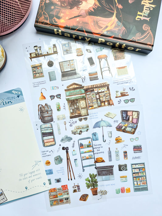 LTXQX-403 | Globe Fun Travel Theme Sticker PET | Pre cut Sticker |  4pcs Sticker set | 150* 100mm