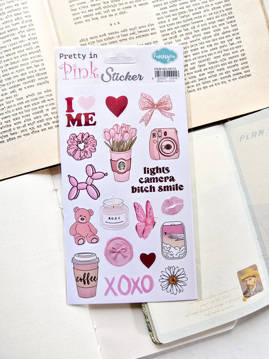 HKTG | Pretty In Pink Decorative Pre Cut Sticker 1pcs  | 21×12.5